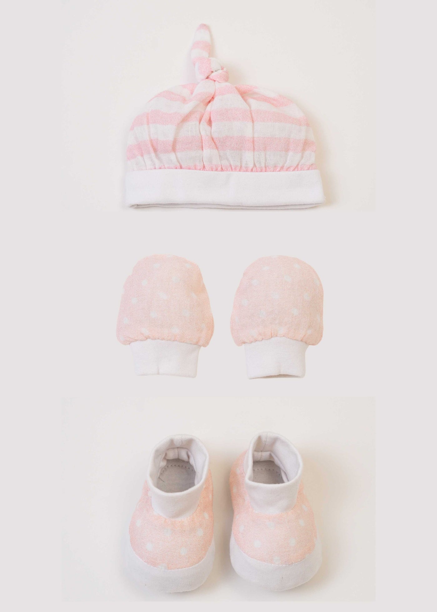 Cap +Mittens + Booties set - Pink