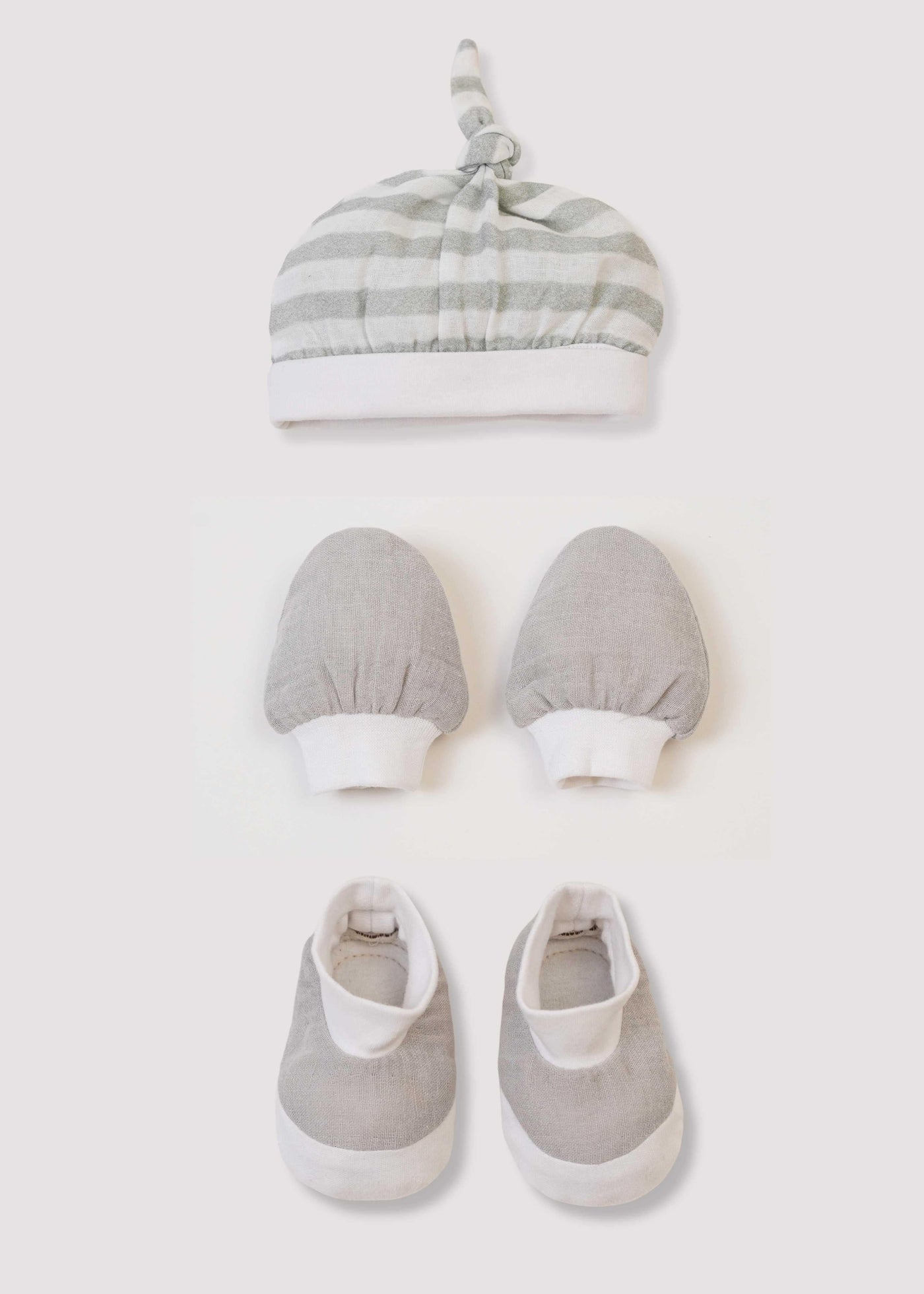 Cap +Mittens + Booties set - Grey